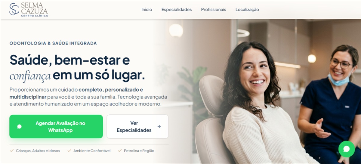 Landing Page para Clínica Odontológica criada pela Tick Sites para Selma Cazuza Centro Clínico